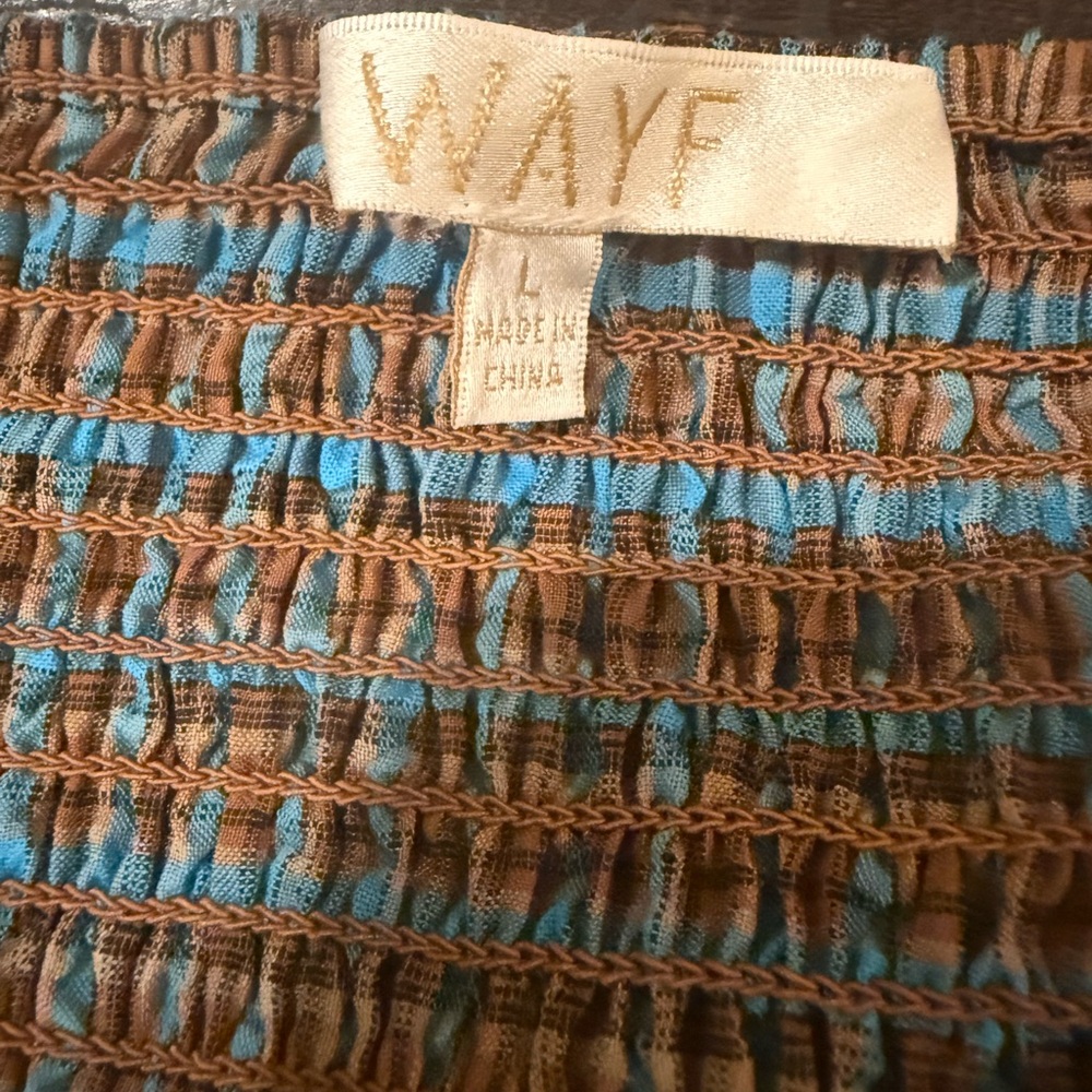 WAYF Plaid Smocked Puff Sleeve Maxi Dress Blue/Orange Size L - Picture 2 of 4